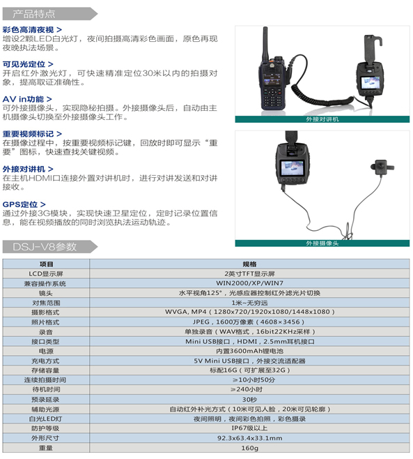 警翼V8執(zhí)法記錄儀特點(diǎn)與參數(shù)圖